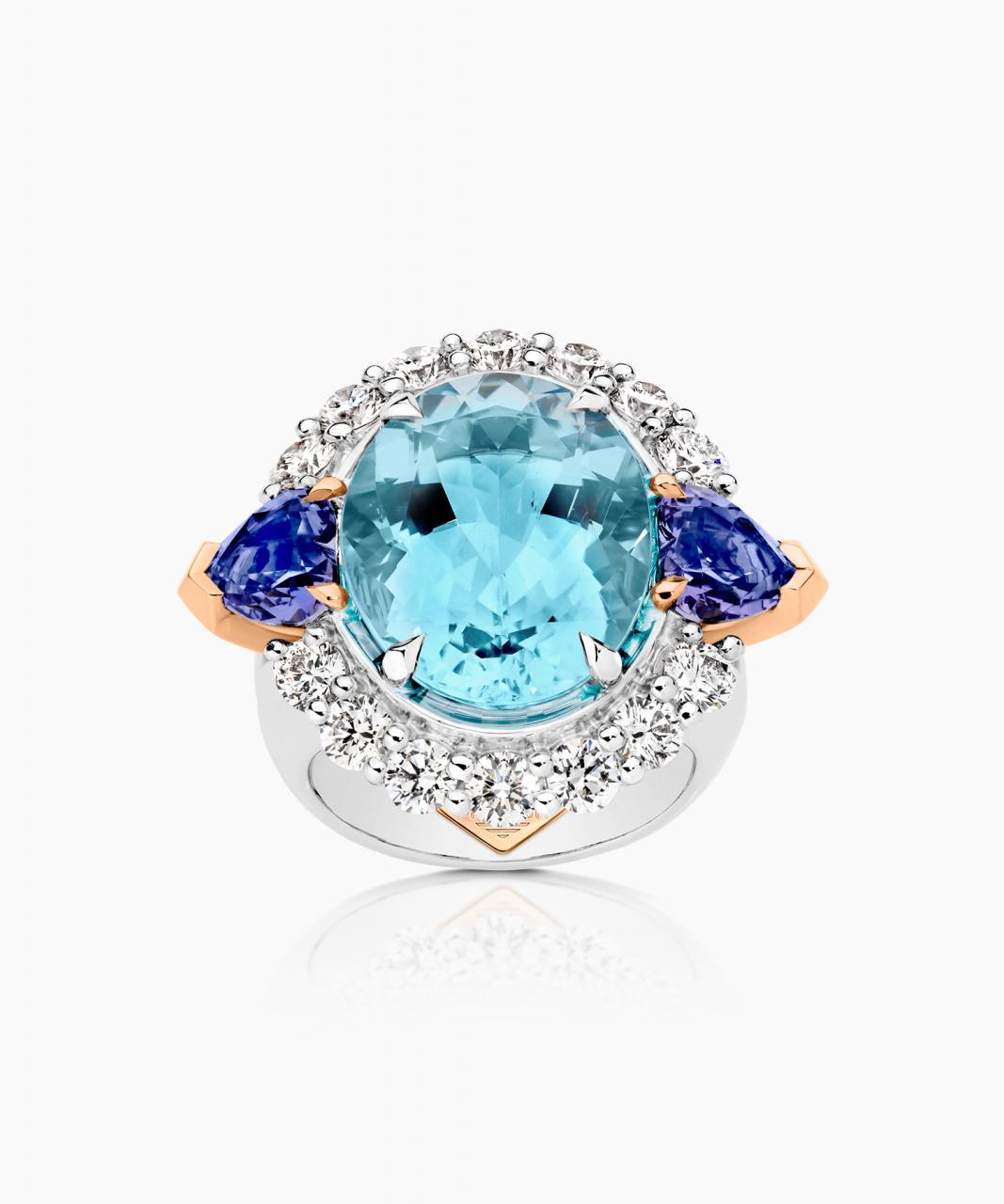 Grace Aquamarine, Tanzanite and Diamond Ring