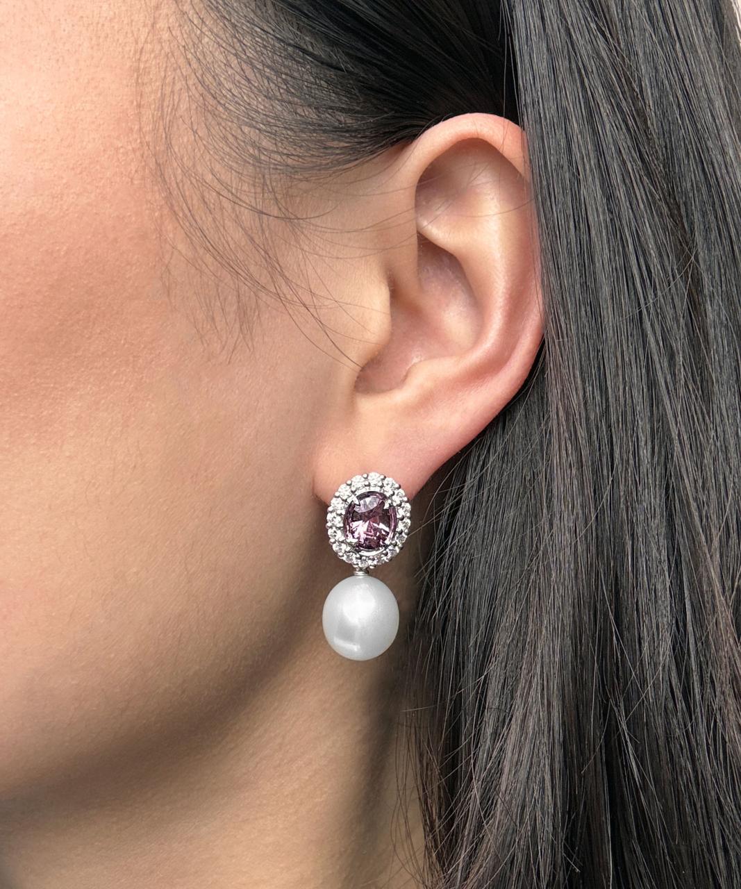 Pink Spinel and Diamond Stud Earrings, 18ct White Gold