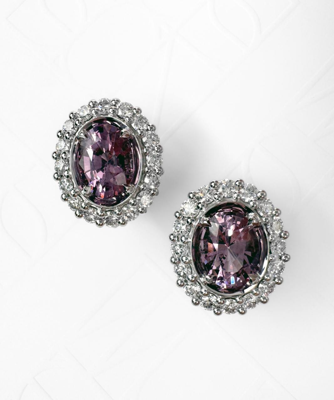 Pink Spinel and Diamond Stud Earrings, 18ct White Gold