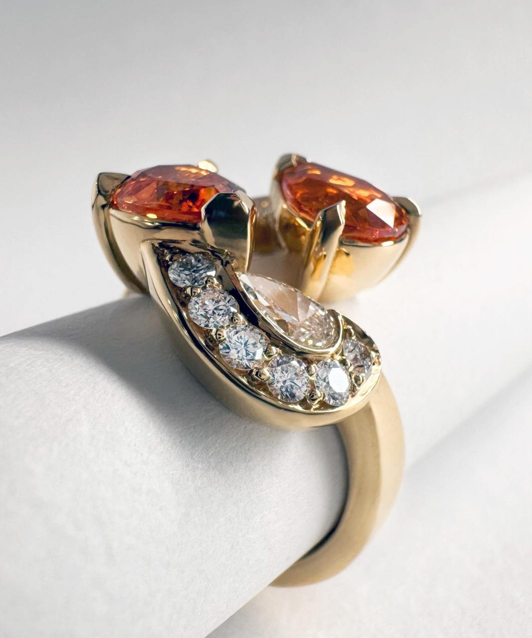 Allegra Mandarin Garnet and Diamond Ring, 18ct Yellow Gold