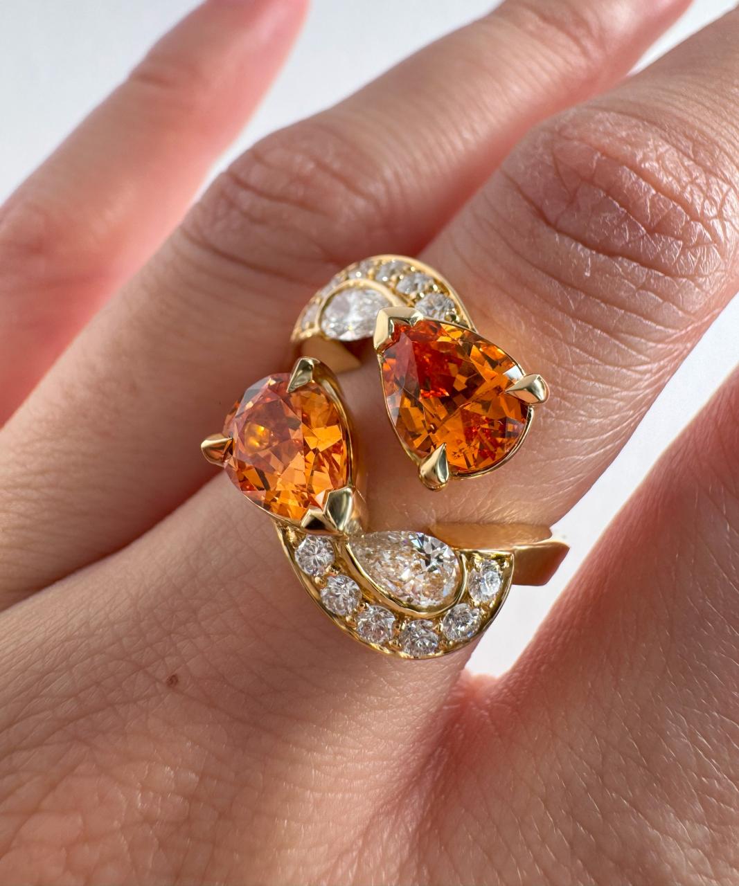 Allegra Mandarin Garnet and Diamond Ring, 18ct Yellow Gold