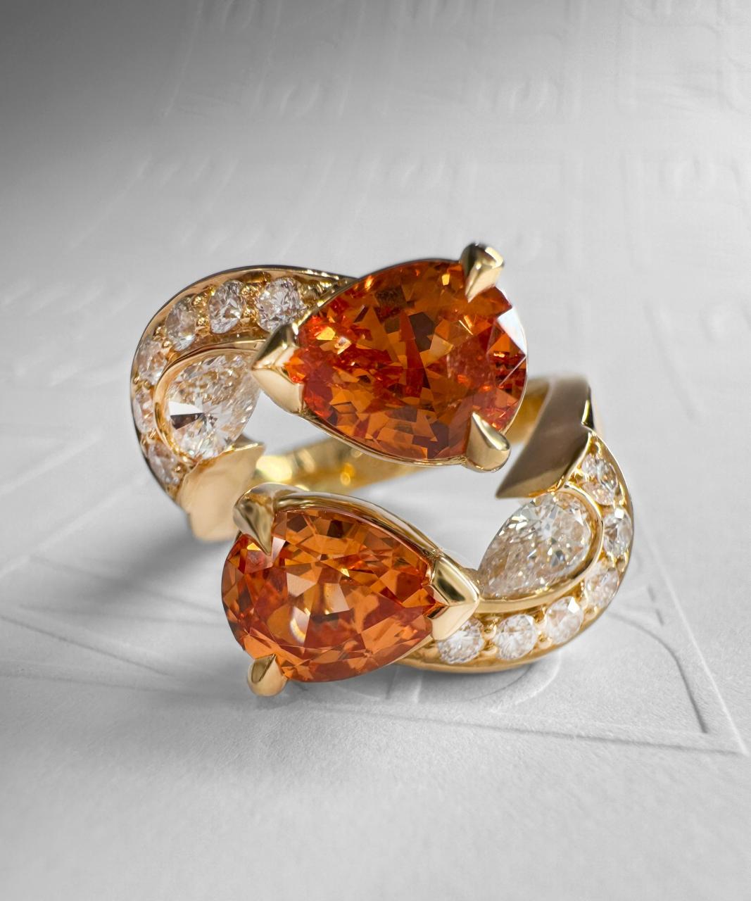 Allegra Mandarin Garnet and Diamond Ring, 18ct Yellow Gold