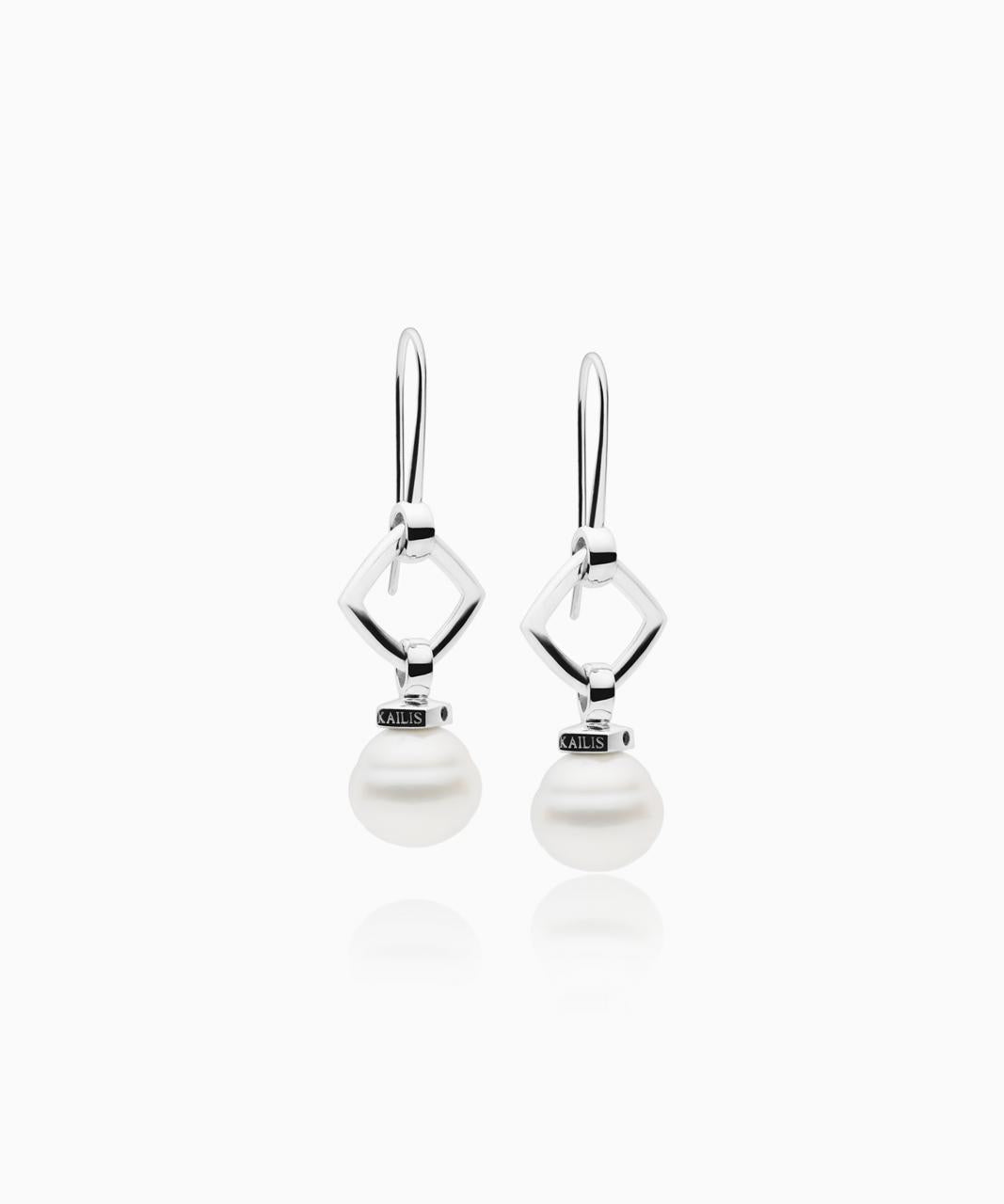 Kailis – Geometric Pearl Earrings, Sterling Silver