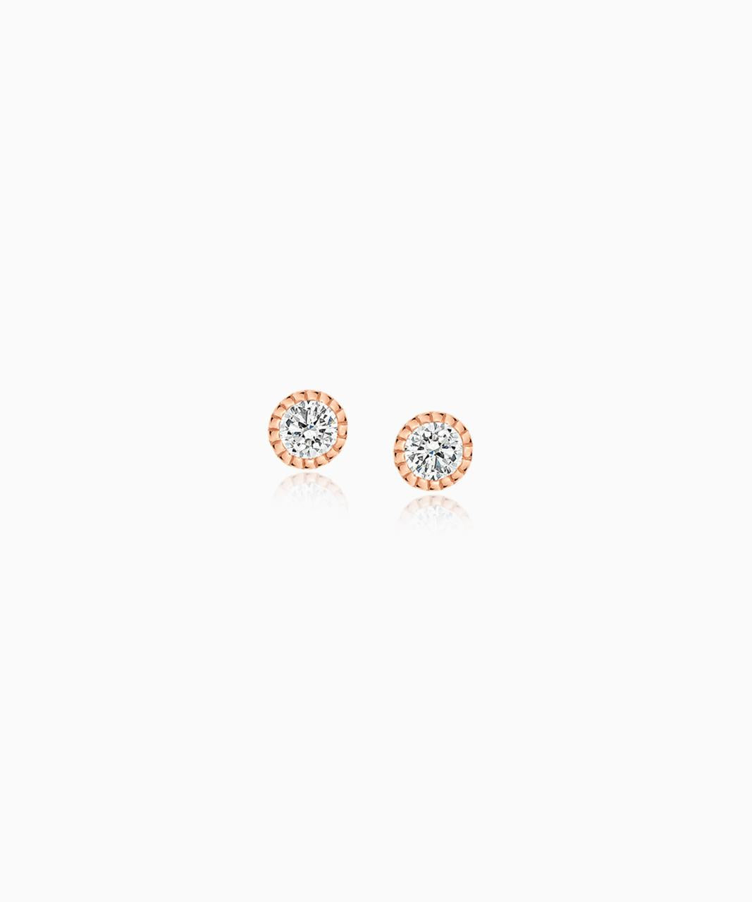 Milgrain Diamond Stud Earrings, Rose Gold