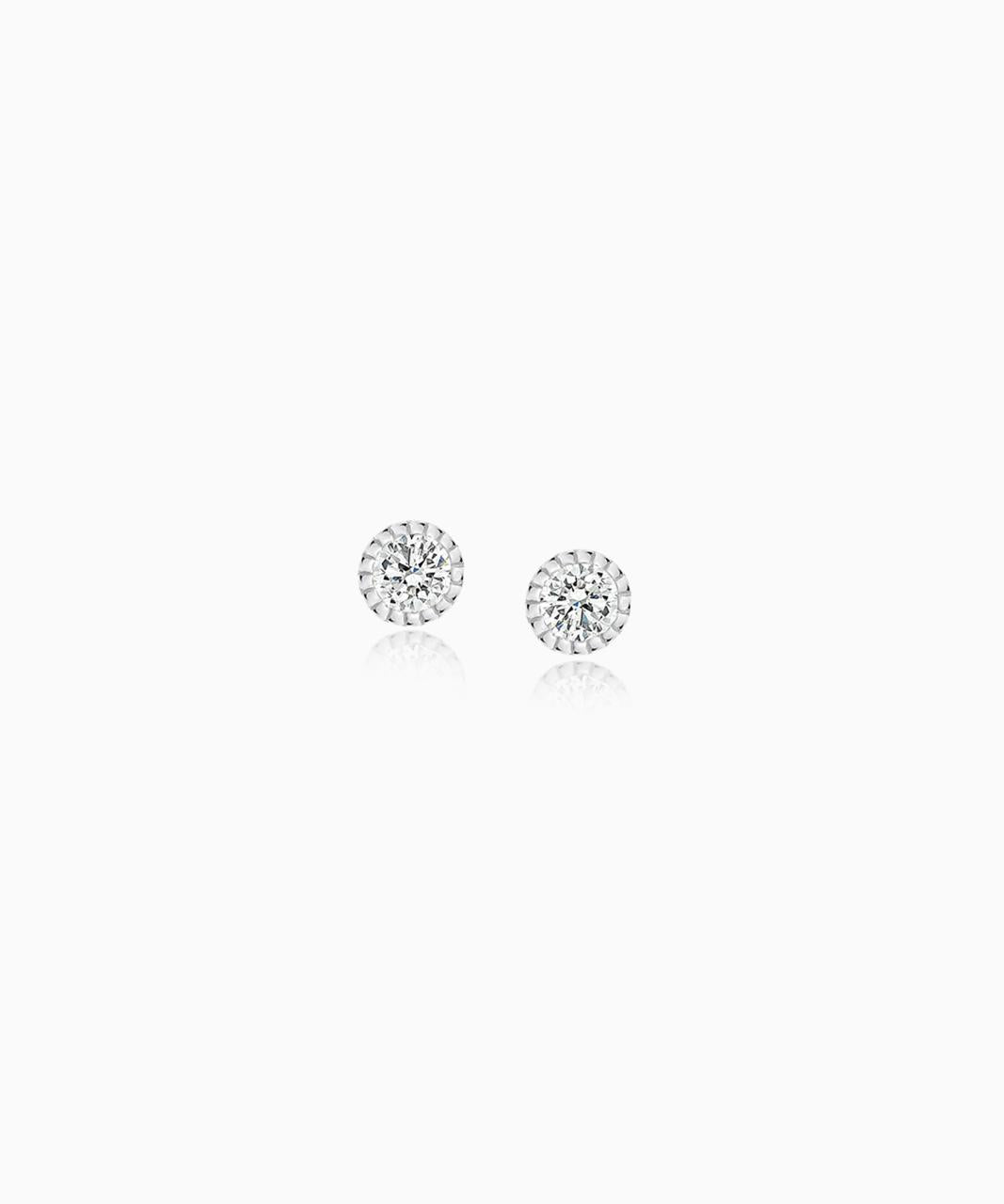 Milgrain Diamond Stud Earrings, White Gold
