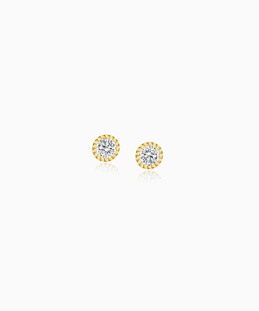 Milgrain Diamond Stud Earrings, Yellow Gold