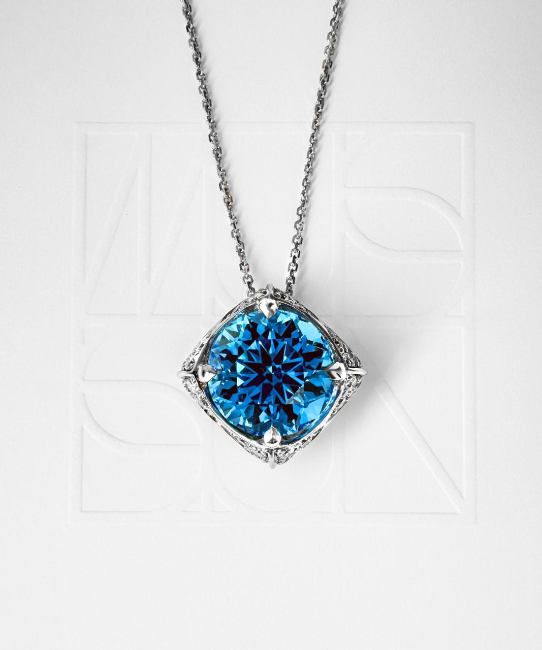 Empress Blue Topaz Pendant, 18ct White Gold