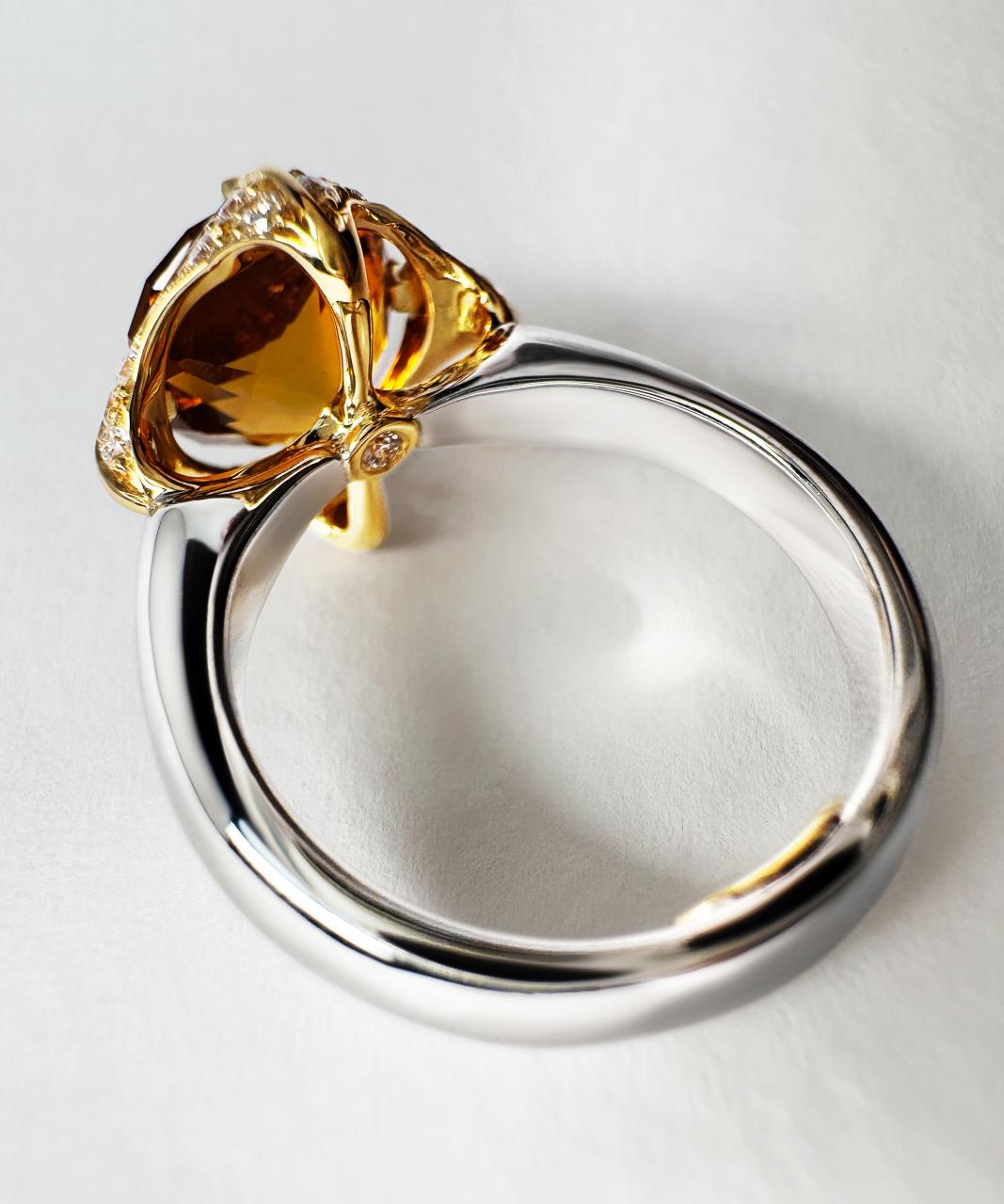 Empress Citrine & Diamond Ring, 18ct White & Yellow Gold
