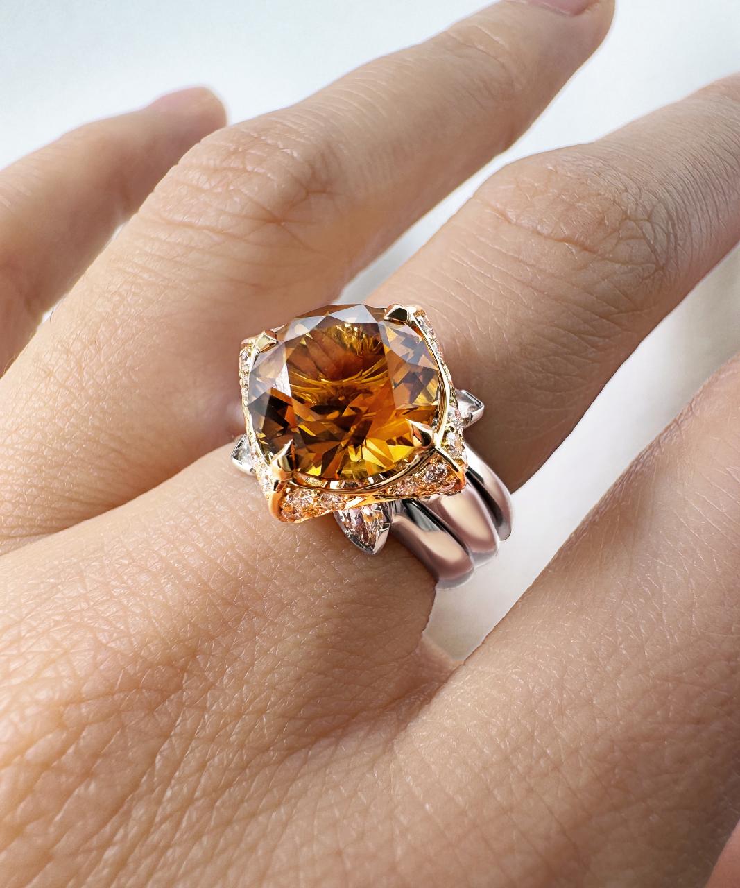 Empress Citrine & Diamond Ring, 18ct White & Yellow Gold