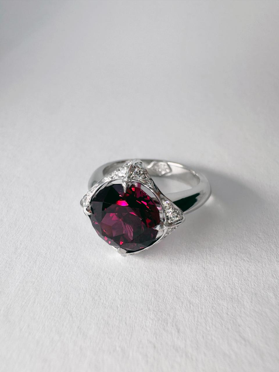 Empress Garnet Diamond Ring, 18ct White Gold