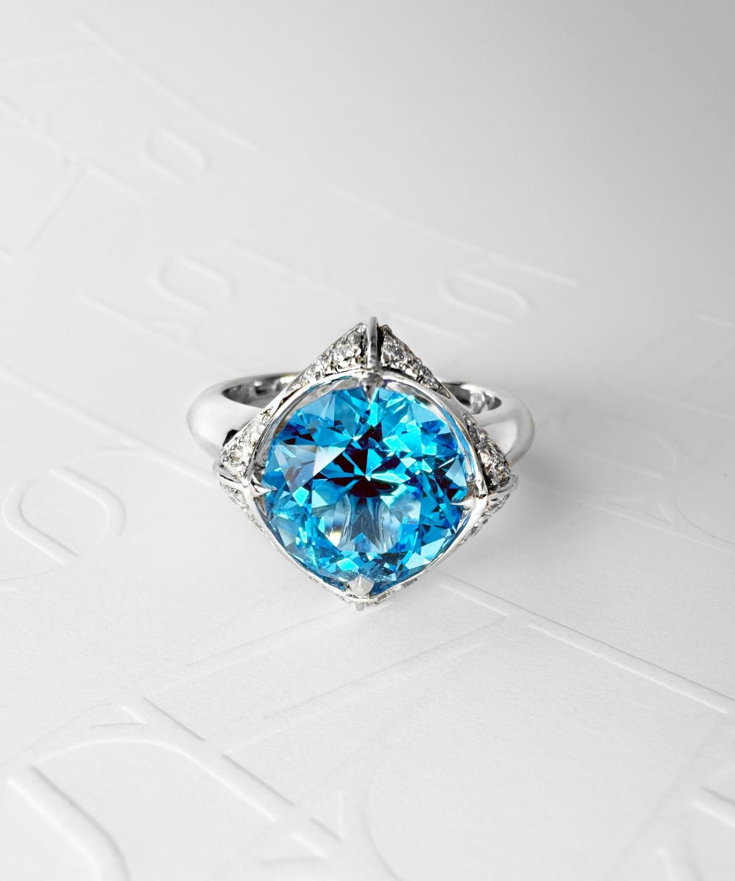 Empress Swiss Blue Topaz Ring, 18ct White Gold