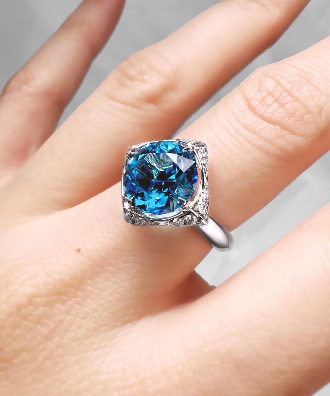 Empress Swiss Blue Topaz Ring, 18ct White Gold