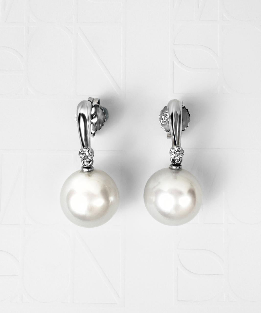 Quiver Diamond and South Sea Pearl Earrings, 18ct White Gold