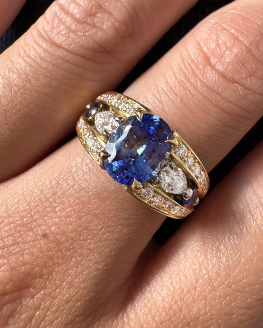 Vivid Bridge Couture with Sapphire & Natural Diamond Ring, 18ct Yellow Gold