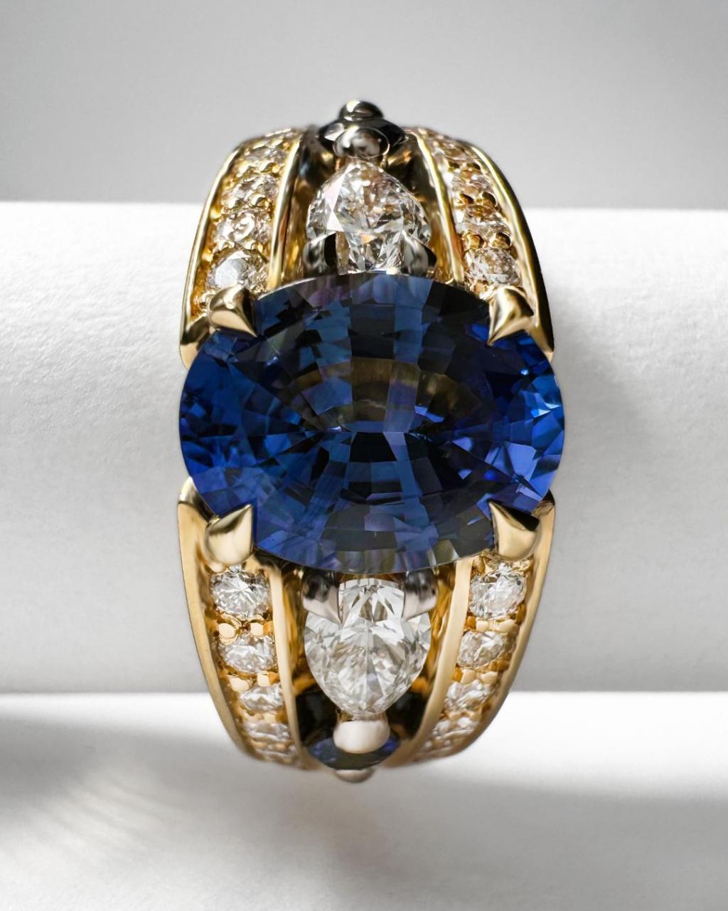 Vivid Bridge Couture with Sapphire & Natural Diamond Ring, 18ct Yellow Gold