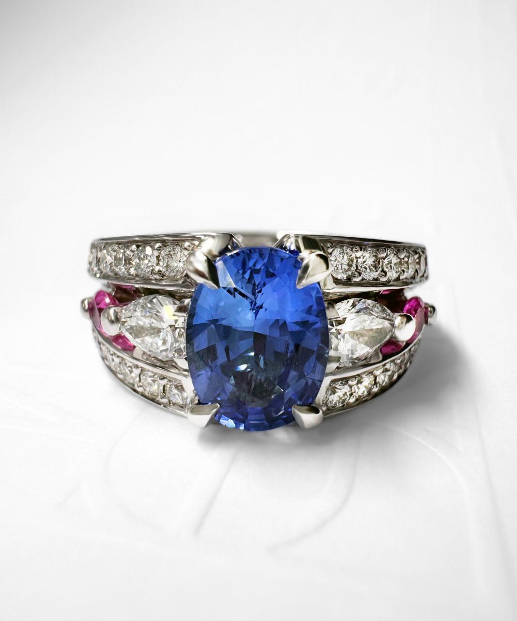 Vivid Bridge Couture with Sapphire and Natural Diamond Ring, 18ct White Gold