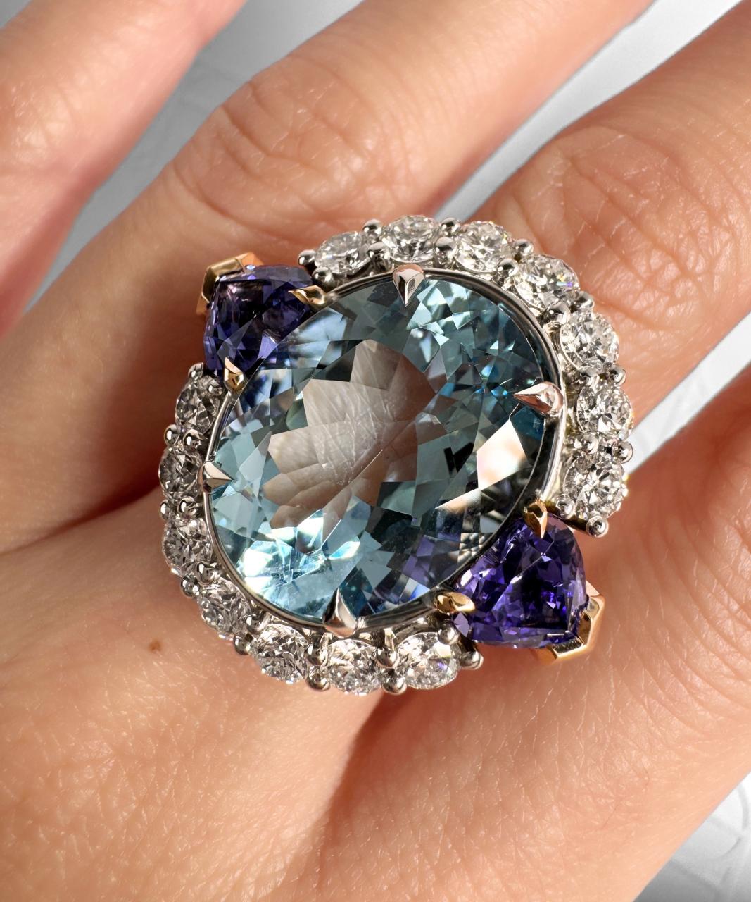 Grace Aquamarine, Tanzanite and Diamond Ring