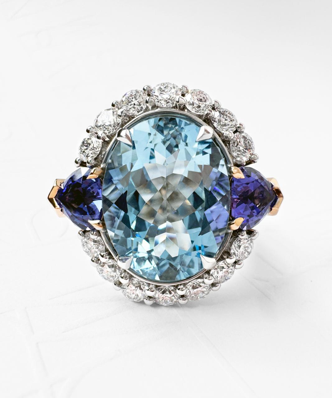 Grace Aquamarine, Tanzanite and Diamond Ring