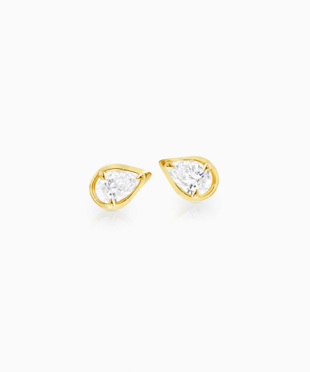 Pera Diamond Stud Earrings, Yellow Gold