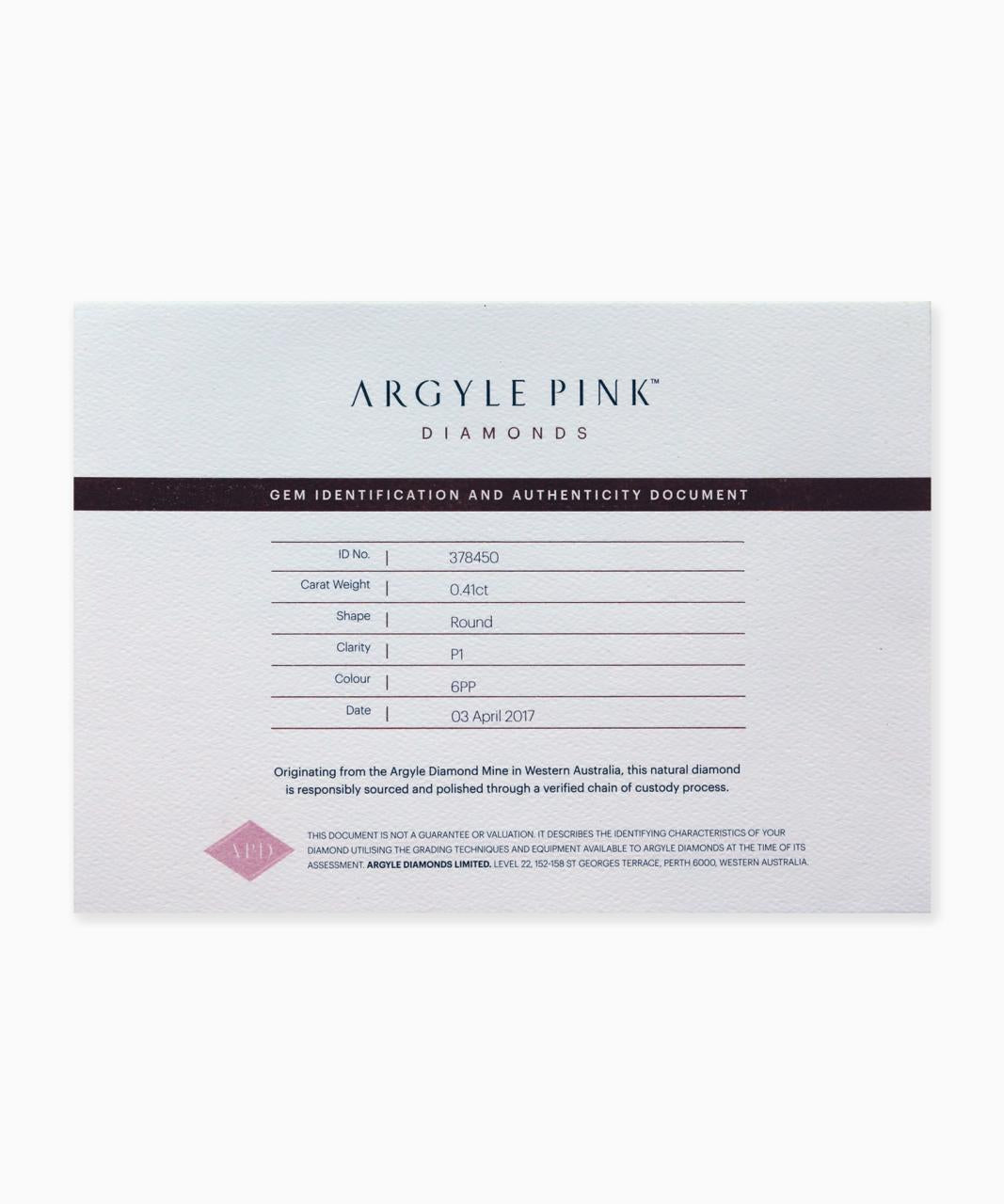 0.41ct 6PP, P1, Argyle Pink Diamond