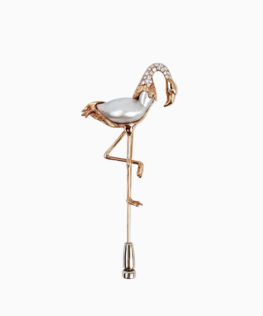 Flamingo Pearl and Diamond Lapel Pin, 18ct Rose Gold