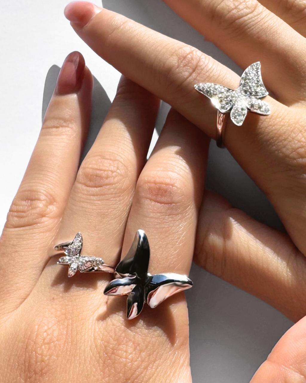 White Butterfly Diamond Ring - Petite, 18ct White Gold