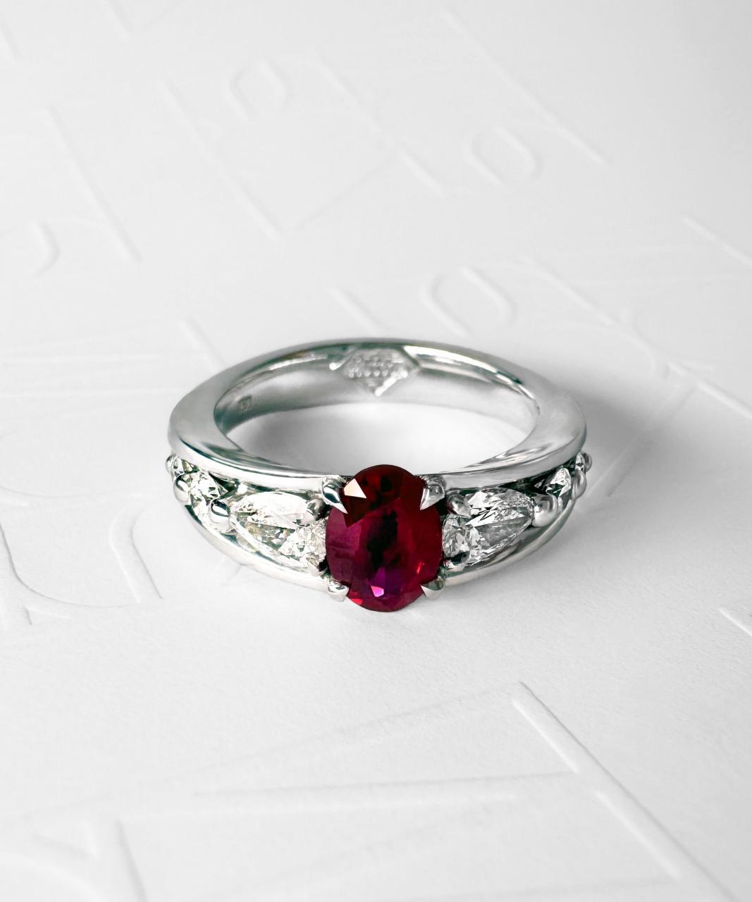 Vivid Bridge Ruby and Diamond Ring, 18ct White Gold