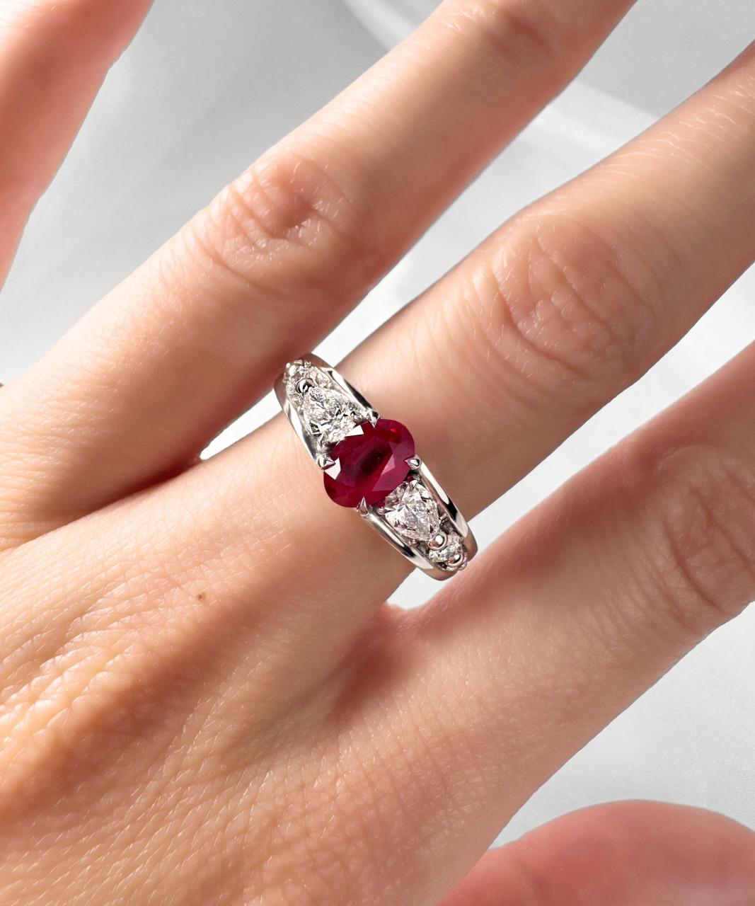 Vivid Bridge Ruby and Diamond Ring, 18ct White Gold