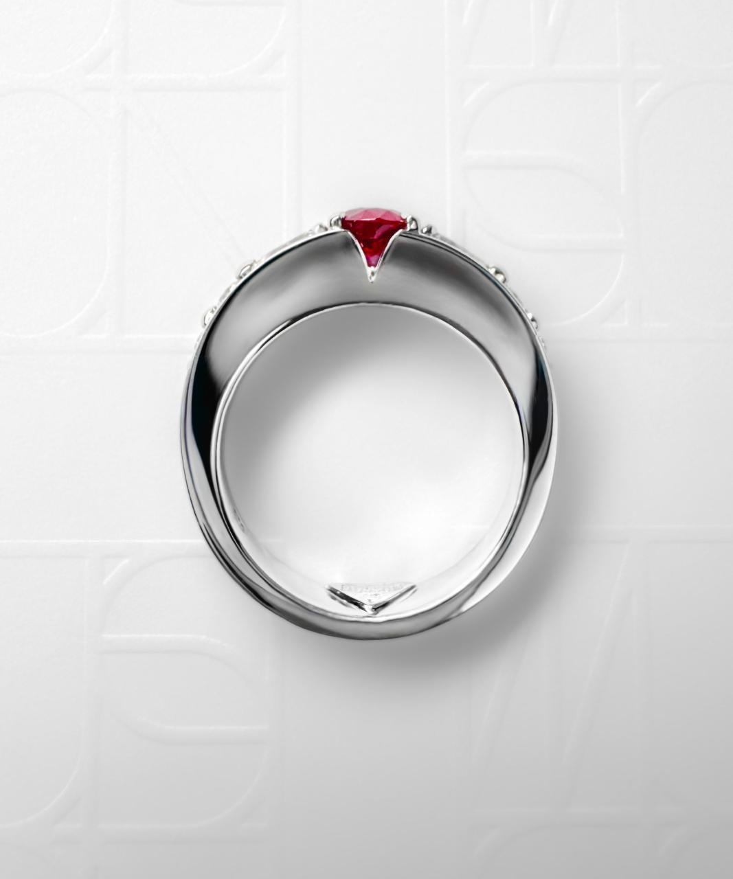 Vivid Bridge Ruby and Diamond Ring, 18ct White Gold