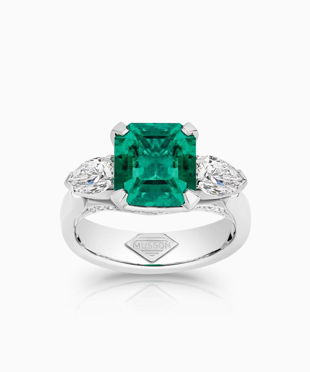 Columbian Emerald and Diamond Trilogy Ring