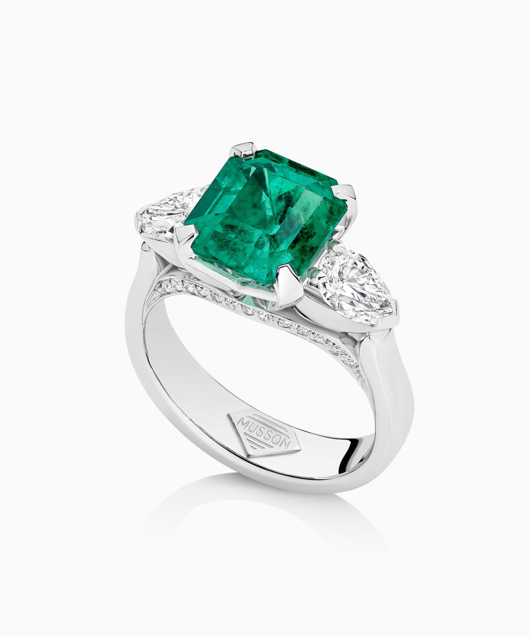 Columbian Emerald and Diamond Trilogy Ring