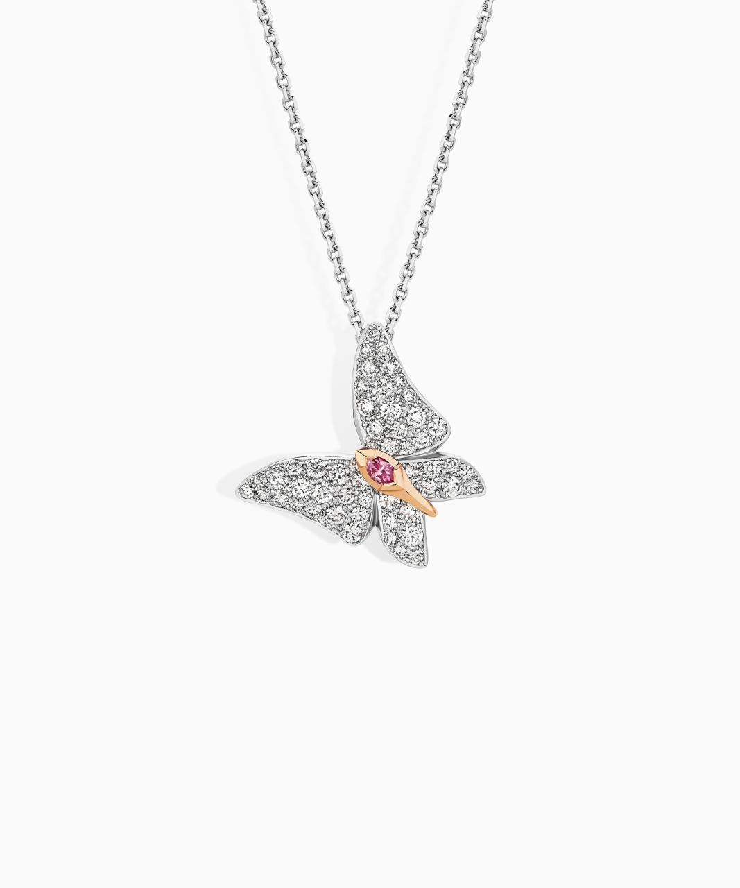 Argyle Pink Diamond Butterfly Necklace, 18ct White and Rose Gold