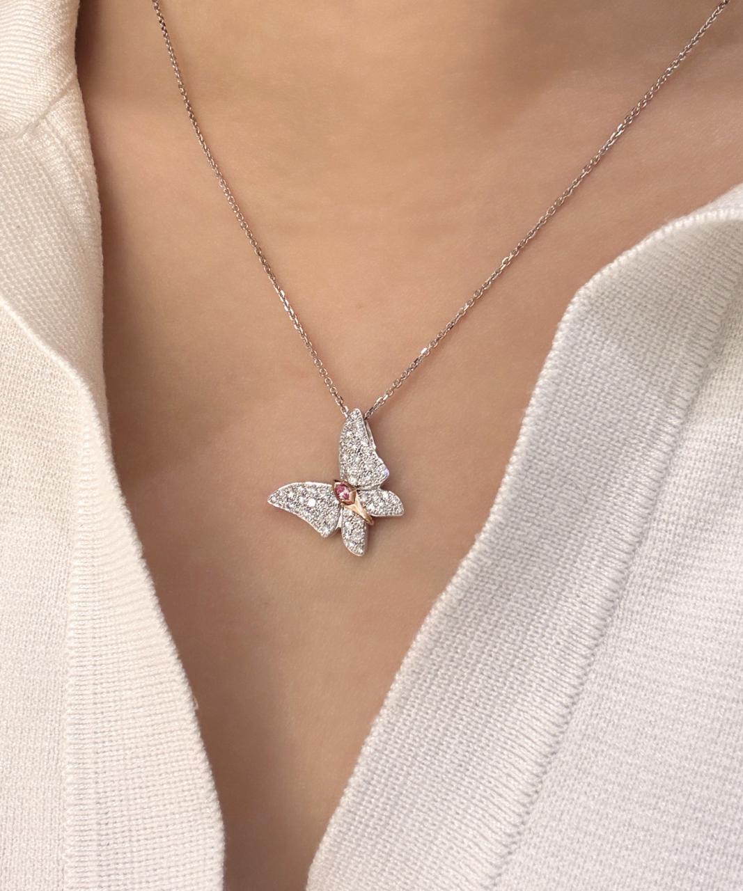 Argyle Pink Diamond Butterfly Necklace, 18ct White and Rose Gold
