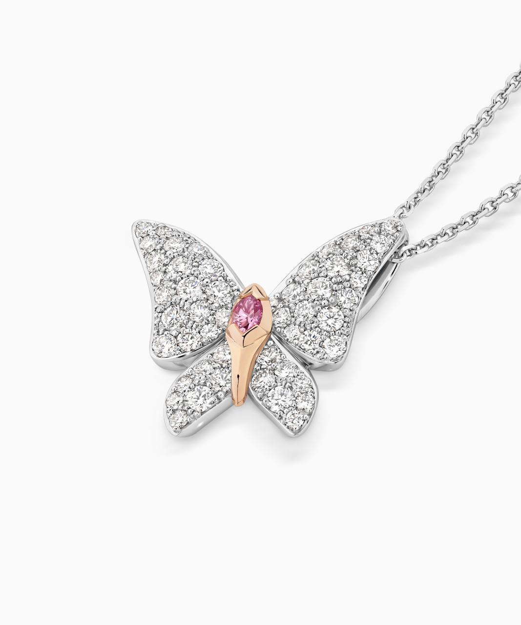 Argyle Pink Diamond Butterfly Necklace, 18ct White and Rose Gold