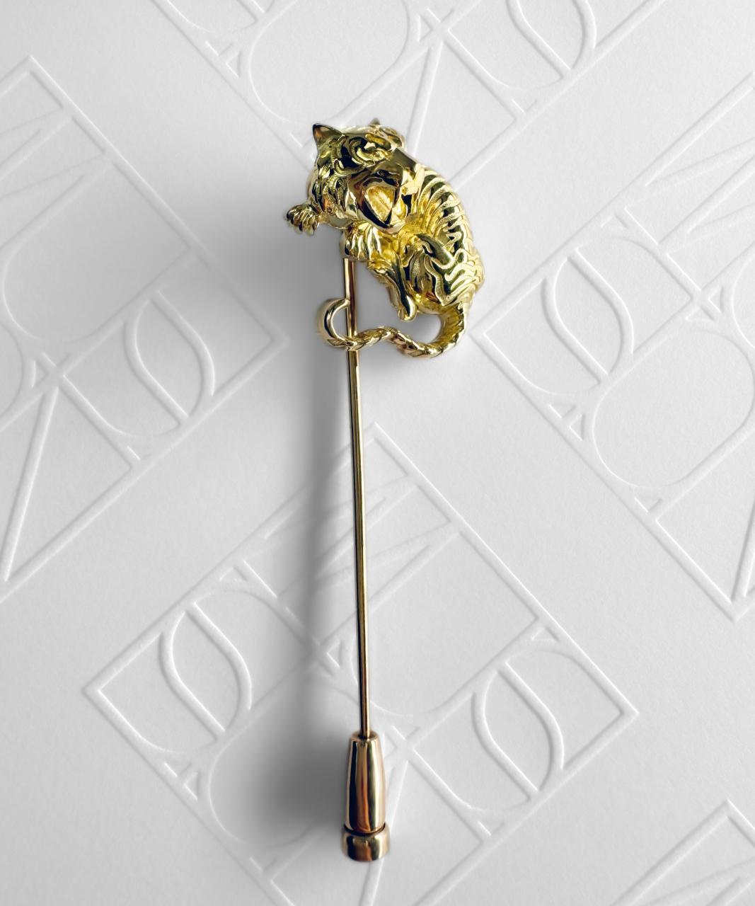 Tiger Lapel Pin, 18ct Yellow Gold