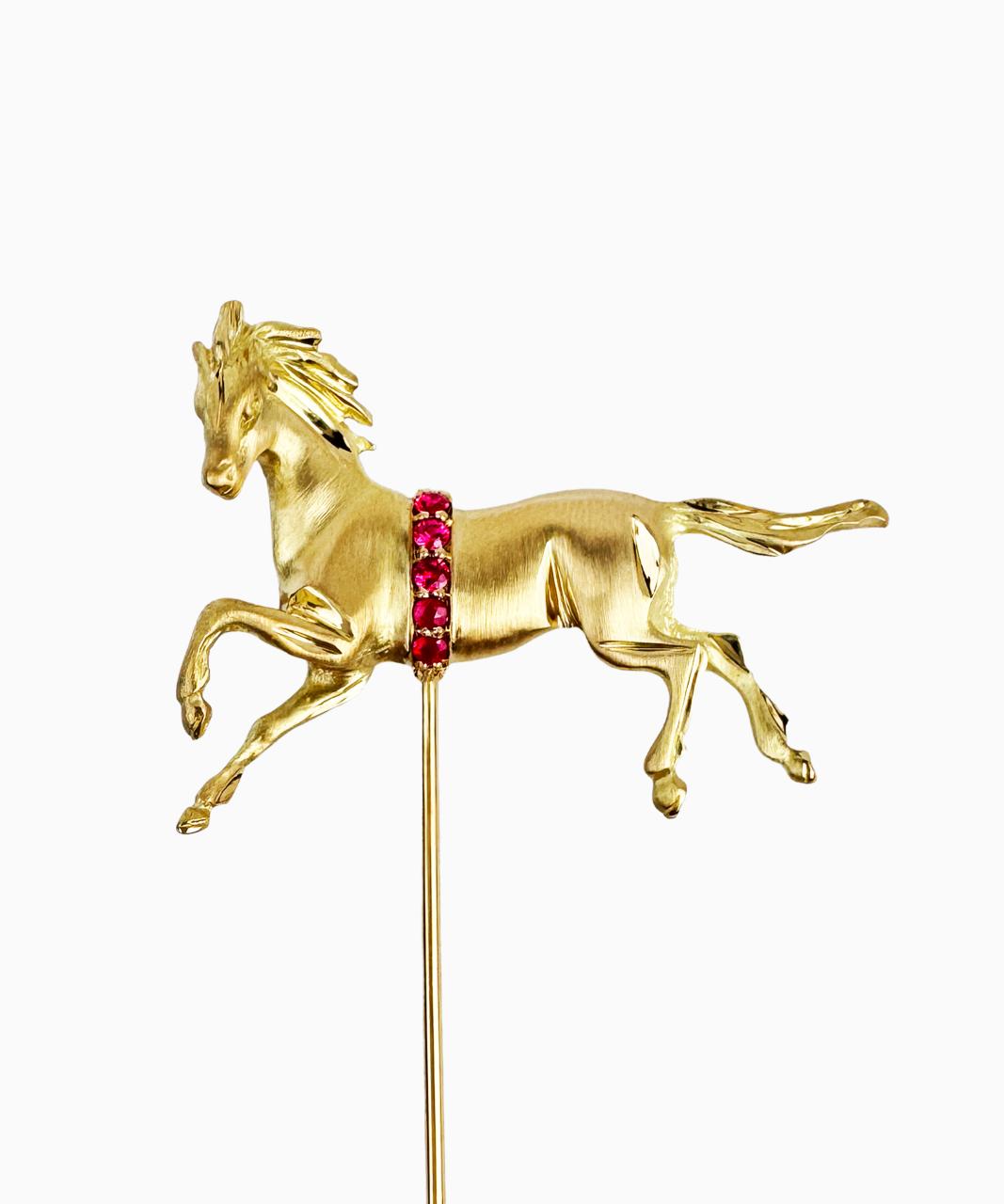 Fire Horse Ruby Lapel Pin, 18ct Yellow Gold