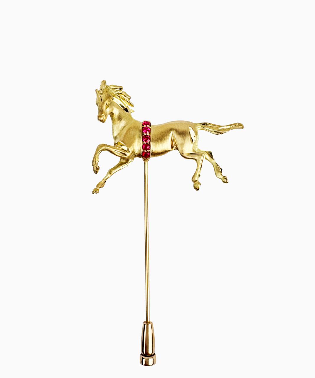 Fire Horse Ruby Lapel Pin, 18ct Yellow Gold