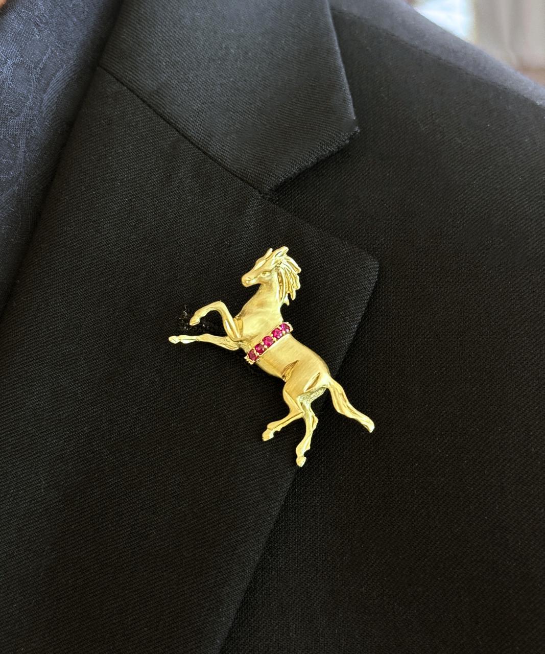 Fire Horse Ruby Lapel Pin, 18ct Yellow Gold