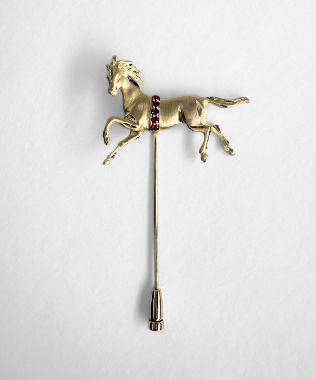Fire Horse Ruby Lapel Pin, 18ct Yellow Gold