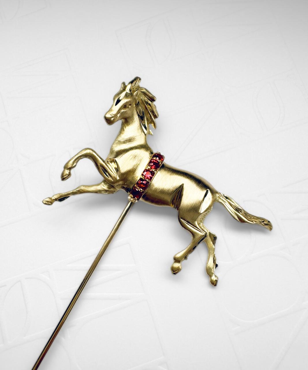 Fire Horse Ruby Lapel Pin, 18ct Yellow Gold