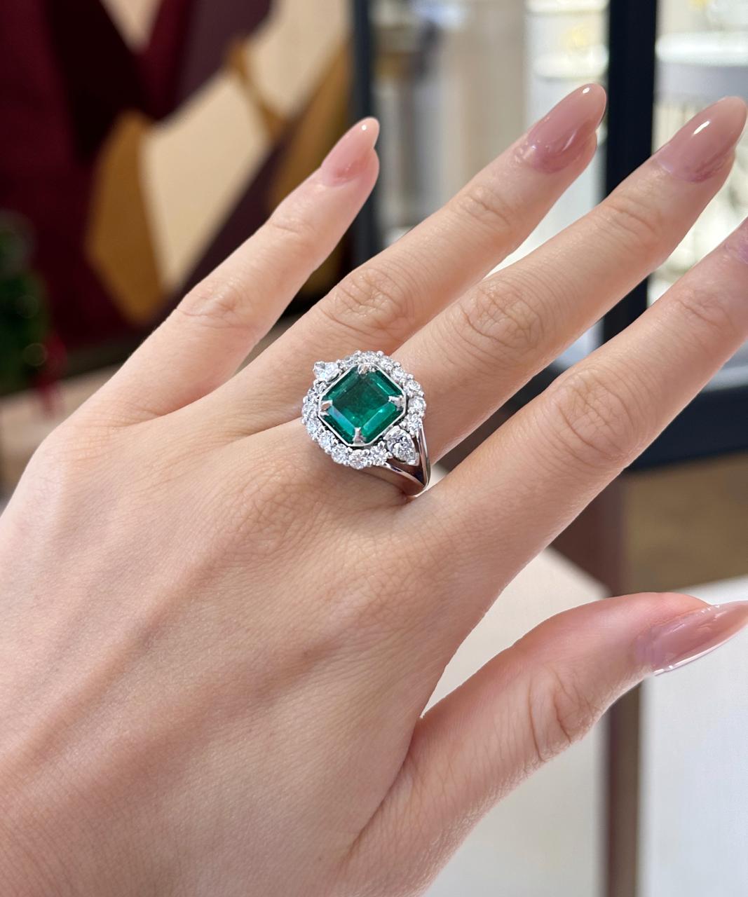 Grace Colombian Emerald & Diamond Ring, 18ct White Gold