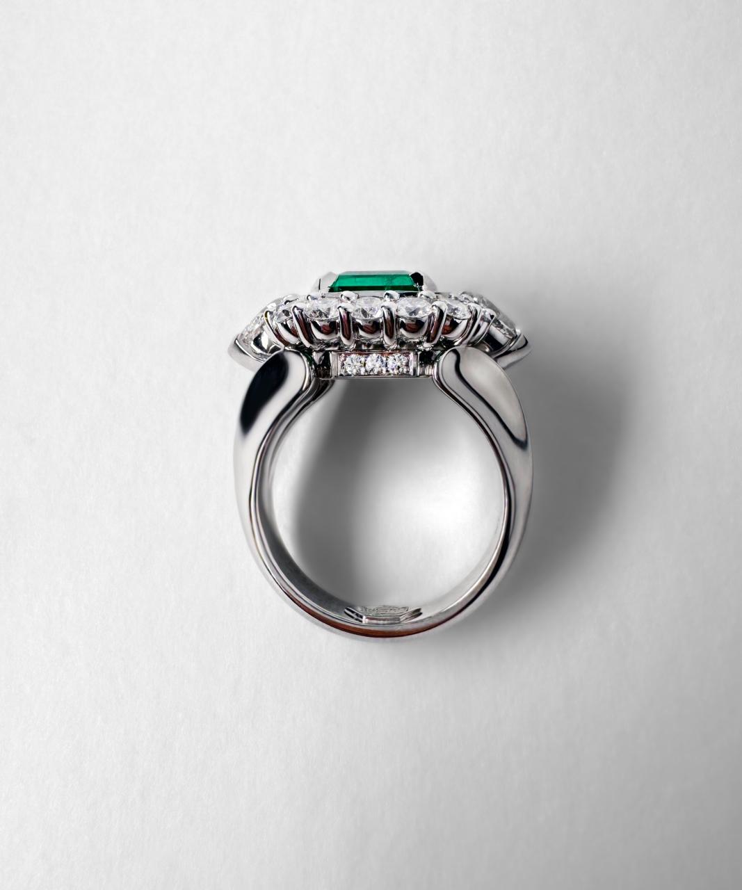 Grace Colombian Emerald & Diamond Ring, 18ct White Gold