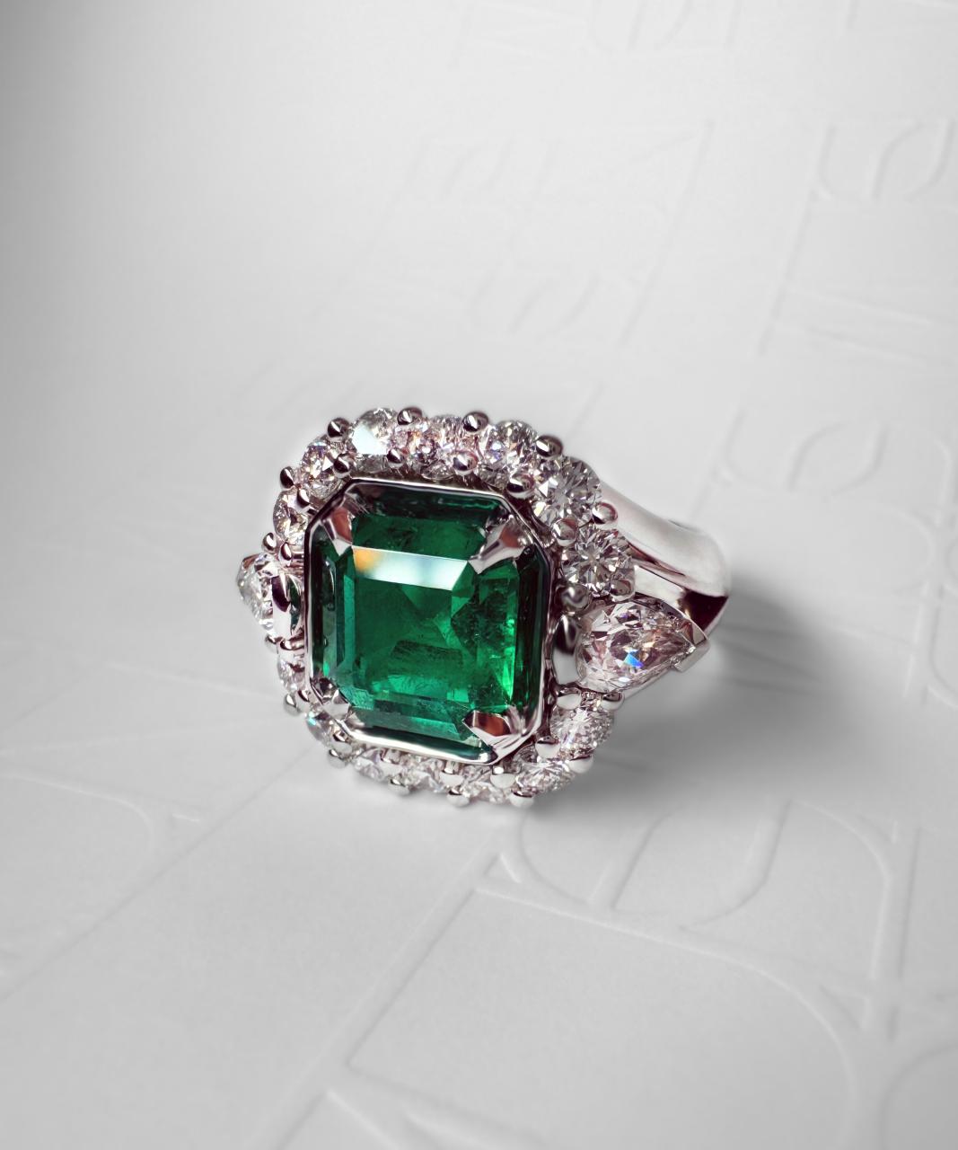 Grace Colombian Emerald & Diamond Ring, 18ct White Gold