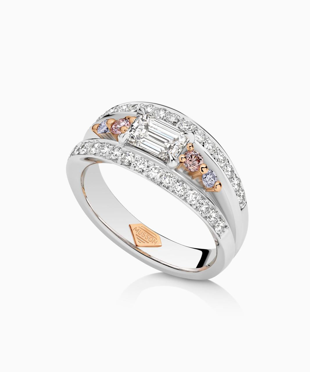 Vivid Bridge Couture Pink and Blue Argyle Diamond Ring