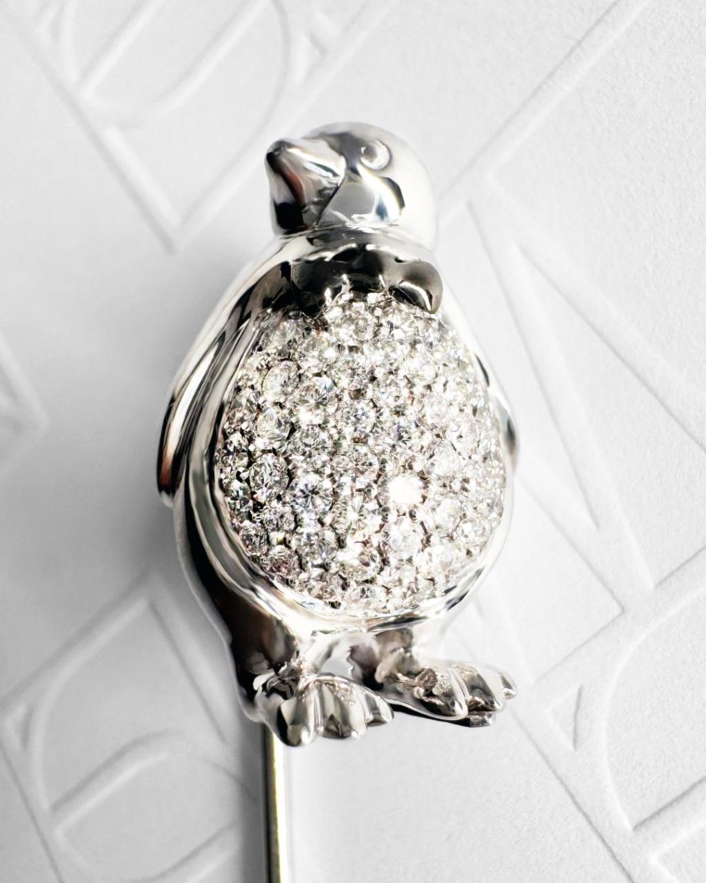 Penguin Diamond Pin, 18ct White Gold