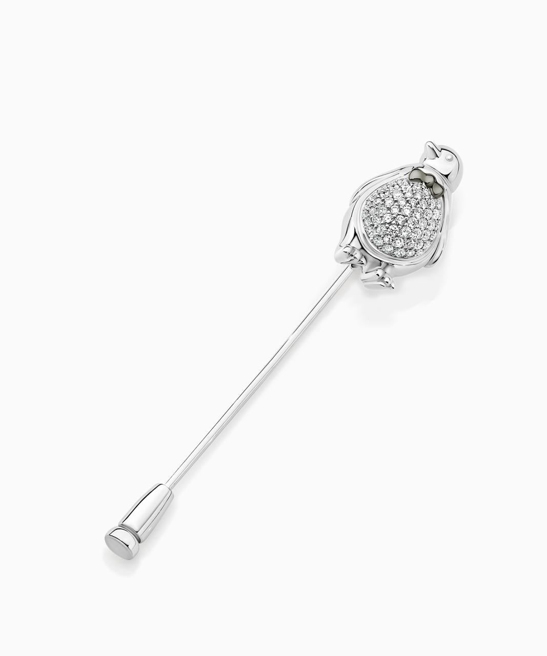 Penguin Diamond Pin, 18ct White Gold