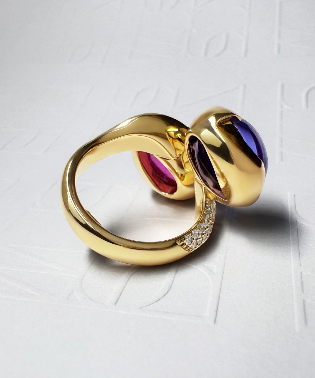 Selene Bespoke Tanzanite & Rubellite Tourmaline Ring, 18ct Yellow Gold