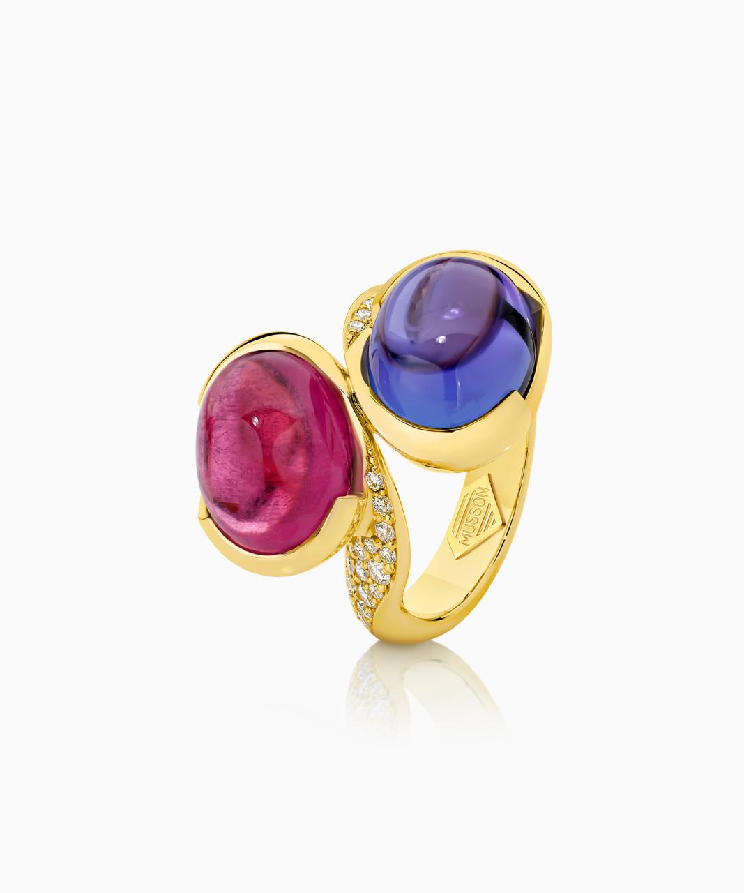 Selene Bespoke Tanzanite & Rubellite Tourmaline Ring, 18ct Yellow Gold