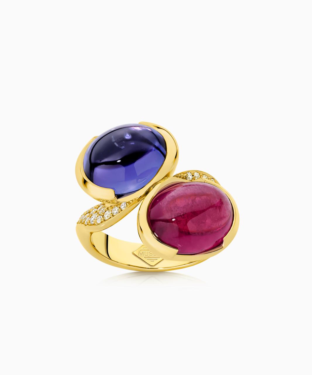 Selene Bespoke Tanzanite & Rubellite Tourmaline Ring, 18ct Yellow Gold