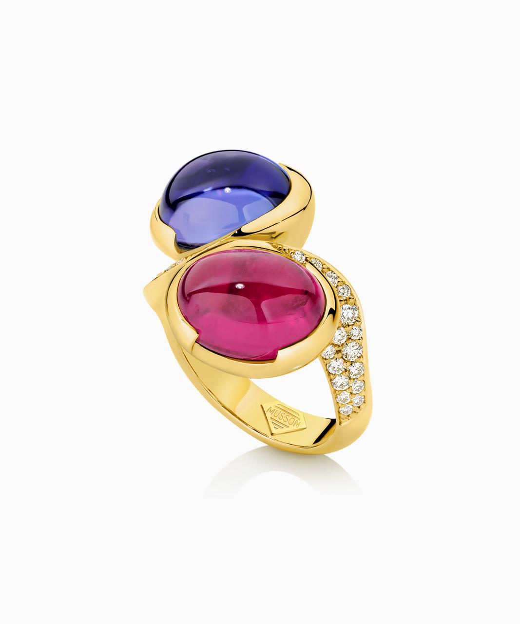 Selene Bespoke Tanzanite & Rubellite Tourmaline Ring, 18ct Yellow Gold
